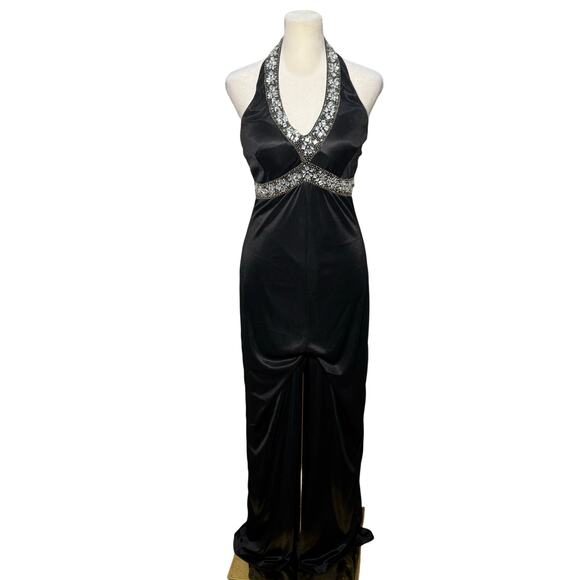 Vintage 90s Y2K Charlotte Russe‎ Long Maxi Dress Halter Whimsygoth Prom Black M - Picture 2 of 13